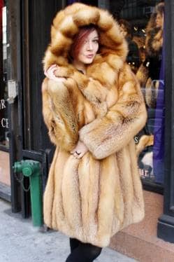 Amazing Red Fox Fur Stroller Cross Cut Hood marc Kaufman furs NYC Fur Store