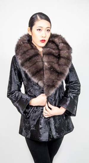 Marc Kaufman Furs presents a black Russian Broadtail Fur Jacket with wide Russian sable collar from Marc Kaufman Furs New York City,Fur coats in Baltimore, fur coats in Chicago, fur coats in Detroit, fur coats in Los Angeles, fur coats in Detroit, fur coats in orange county, fur coats in Atlanta, fur coats in Denver, fur coats in Dallas, fur coats in Seattle, fur coats in Portland, fur coats in Santiago, fur coats in Portugal, fur coats in Madrid