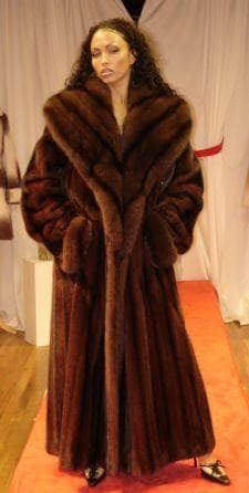 Mahogany Red Full Length Mink Coat Russian Sable Fur Collar