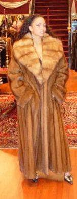 Whiskey Mink Fur Coat Russian Golden Sable Collar 8899