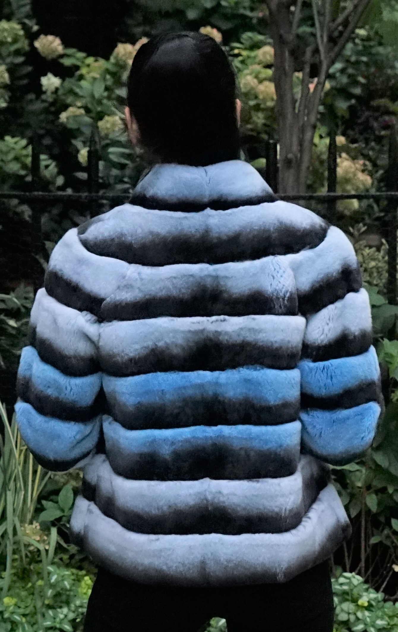 Blue Horizontal Fur Rex Chinchilla Jacket